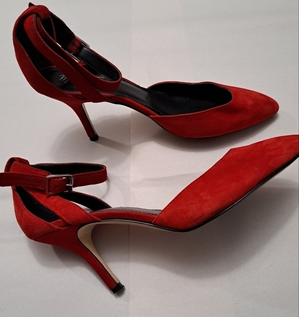 Marc Fisher Red Suede Pointed Ankle Strap Shoe   Size 10M